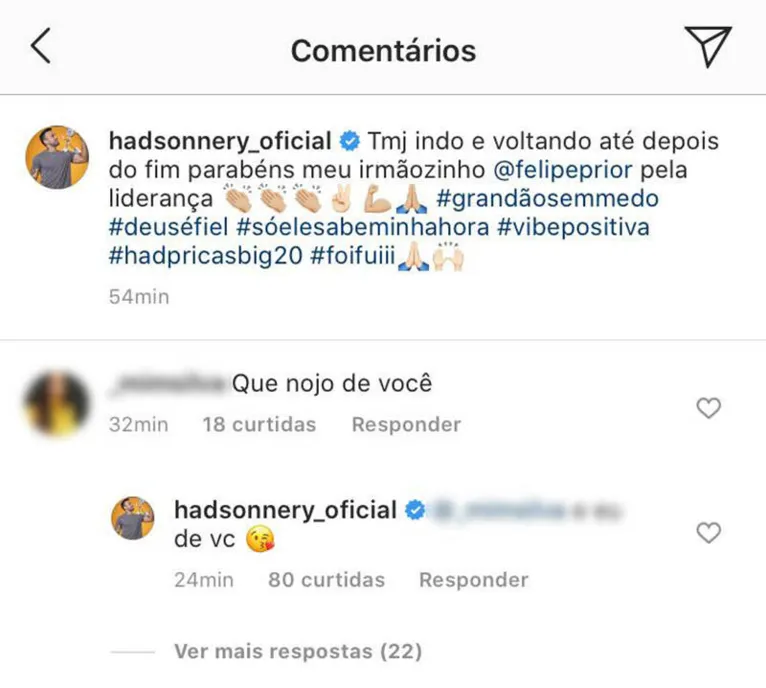 Prior é o novo líder do BBB e Hadson ofende seguidores após resultado