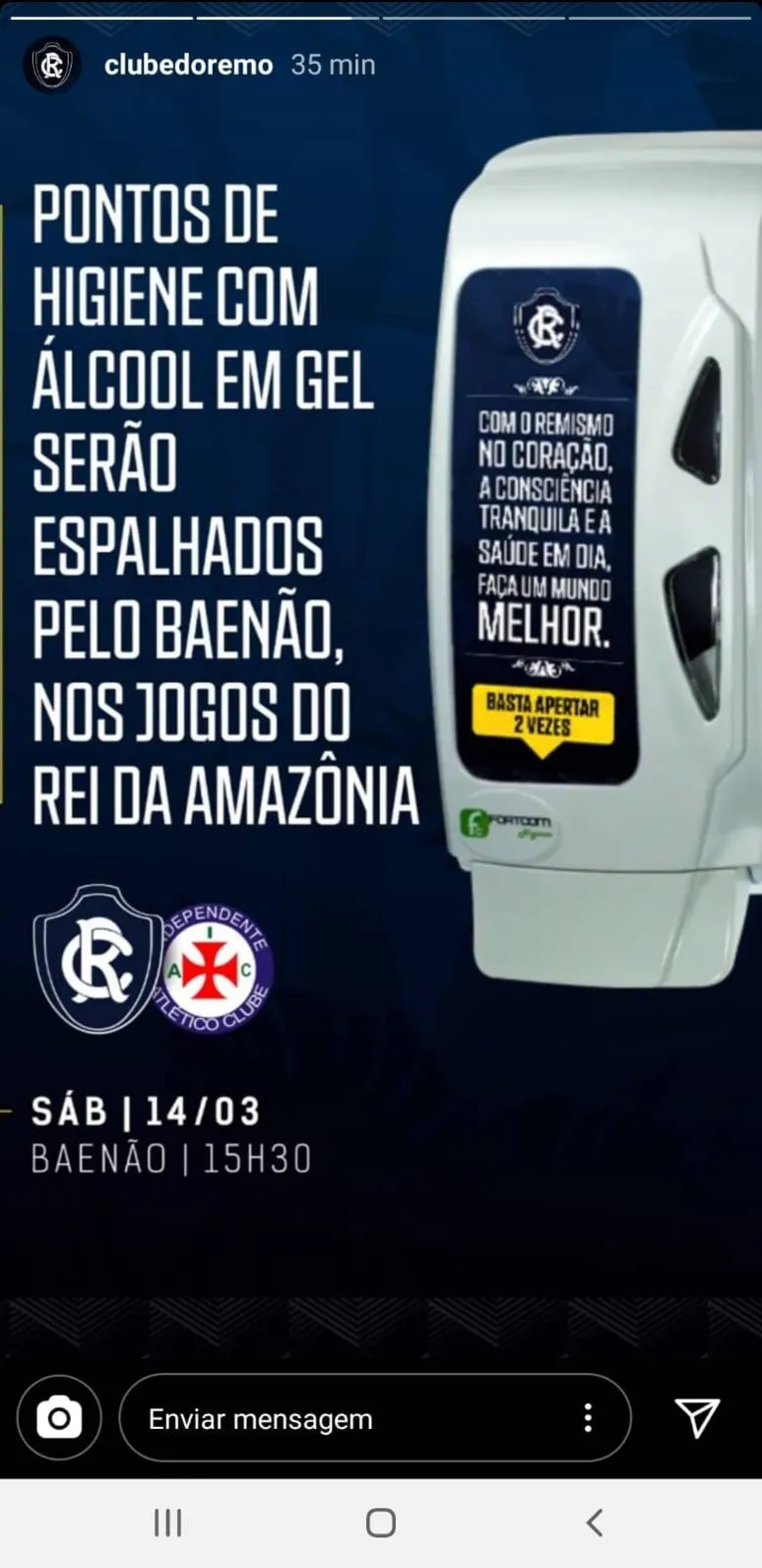 Remo adota medidas de higiene para torcedores no jogo contra o Independente
