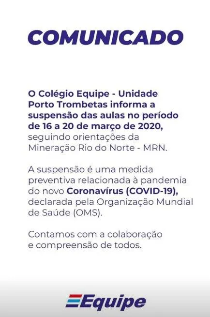 Unidade escolar em Porto de Trombetas suspendeu as aulas.