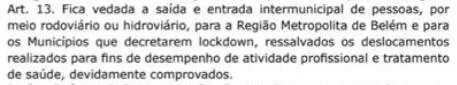 Medida suspende viagens interestadual e intermunicipal no Pará