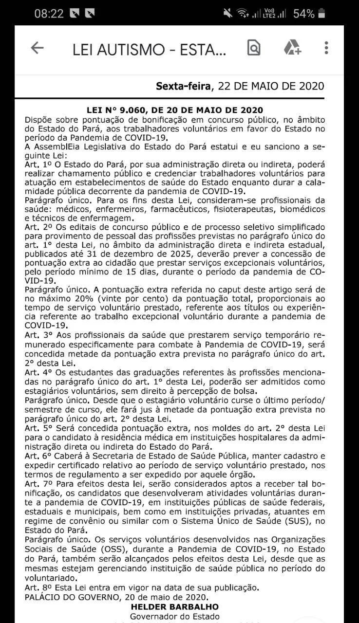 Pará: voluntários no combate à Covid-19 terão bonificação em concursos até 2025