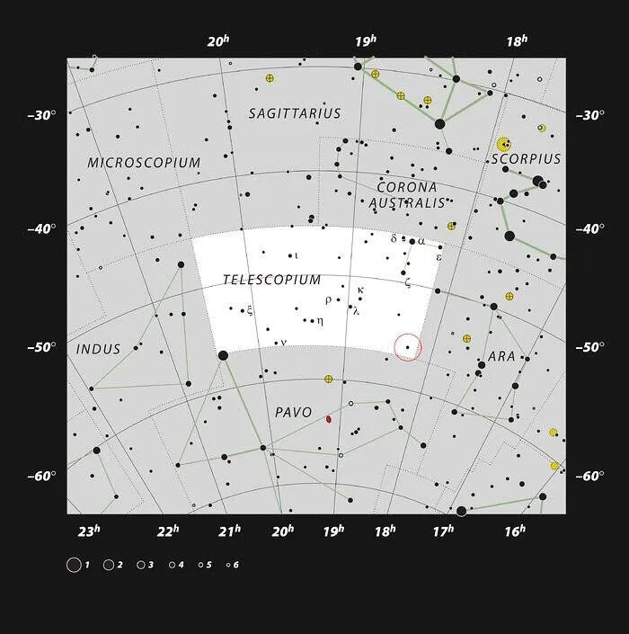 Mapa do céu onde o sistema HR 6819 está destacado.