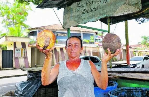 a orla esvaziada, Helena Azevedo lamenta os prejuízos com a venda de coco 