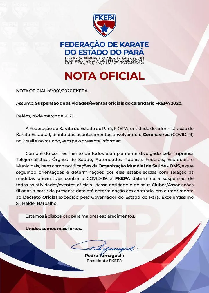 Karatê paraense suspende competições devido ao coronavírus