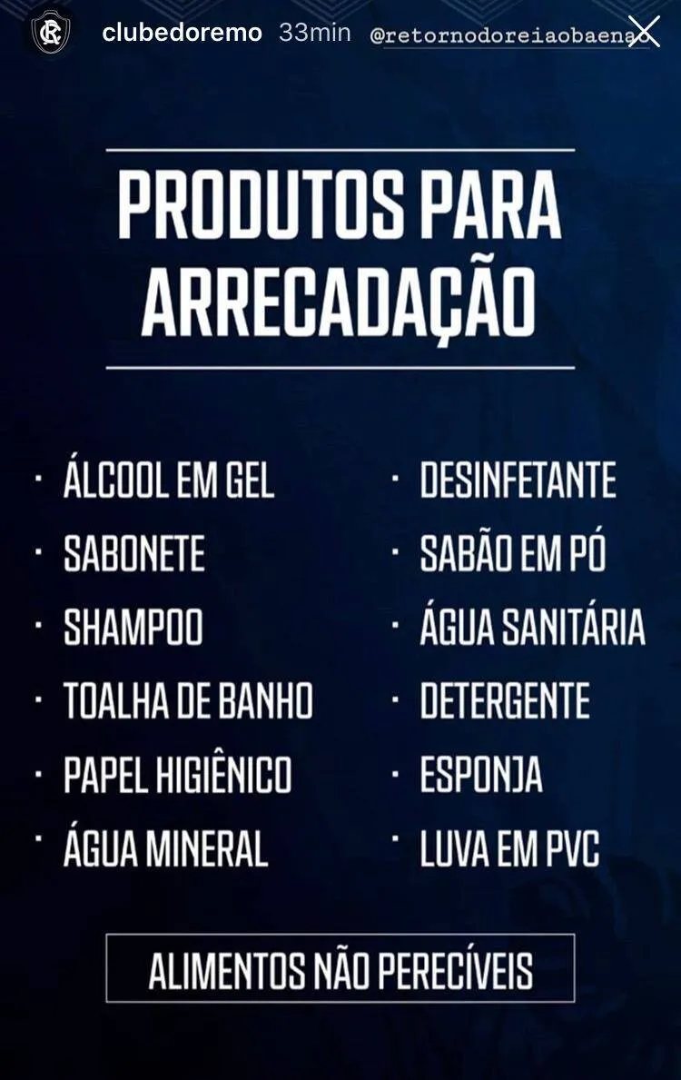 Remo chama torcida para gesto solidário contra o coronavírus. Saiba como ajudar