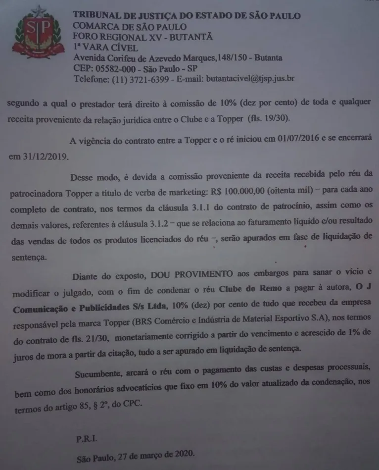 Remo é condenado a pagar mais de R$240 mil à empresa 