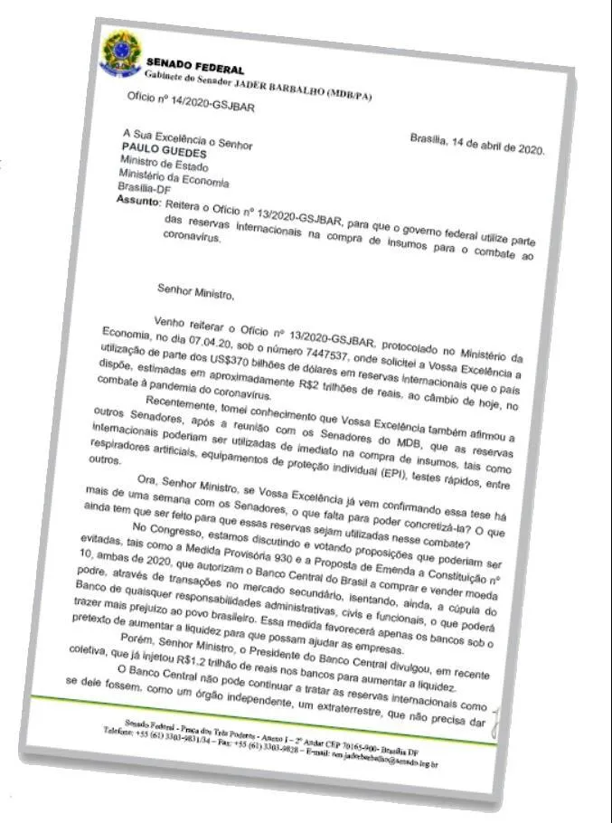 Senador Jader volta a cobrar ministro da Economia