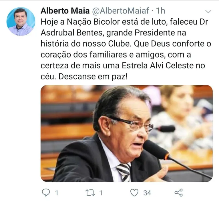 Ex-presidente do Paysandu, Alberto Maia, em seu twitter. 