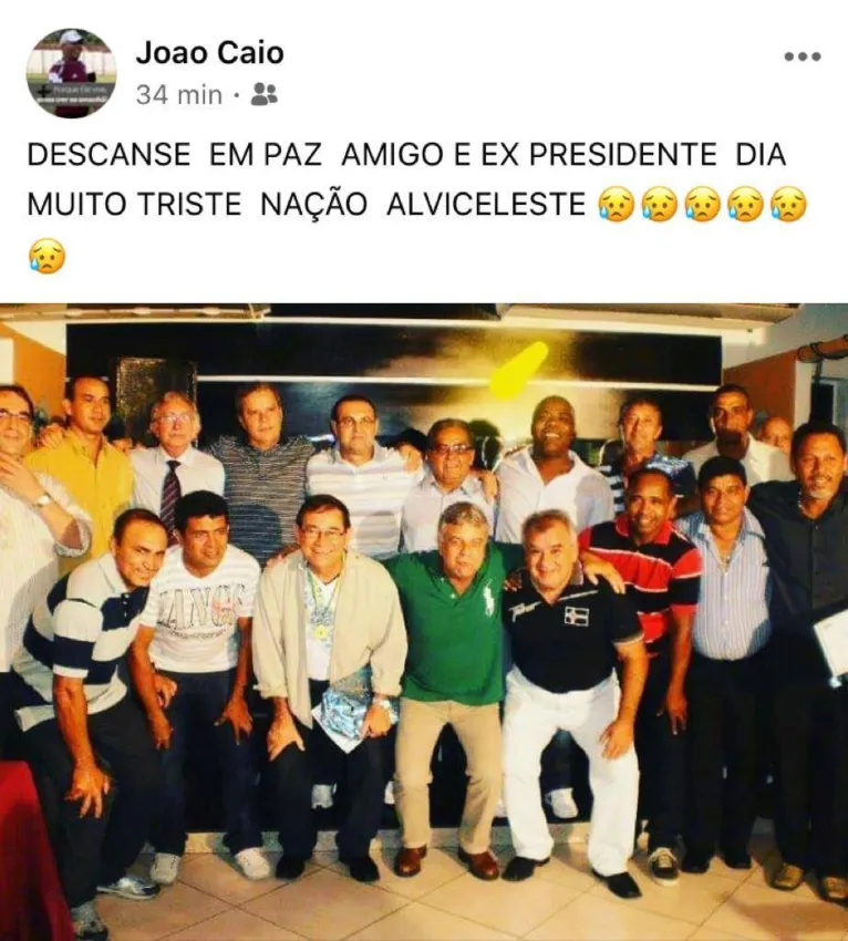Técnico do Bragantino Clube do Pará, Cacaio, em seu facebook.