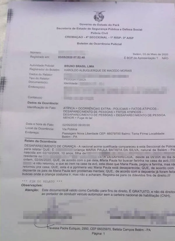 Menina de 10 anos desaparece no bairro da Terra Firme e família faz apelo: 'Devolva pra nós'