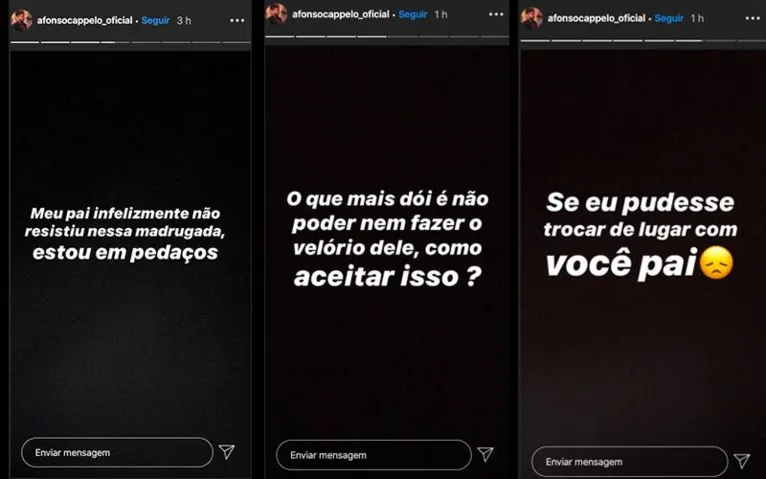 Pai de Afonso Capello morre neste domingo após mais de uma semana internado