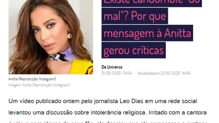 Polêmica com Anitta e candomblé faz Léo Dias sair do UOL