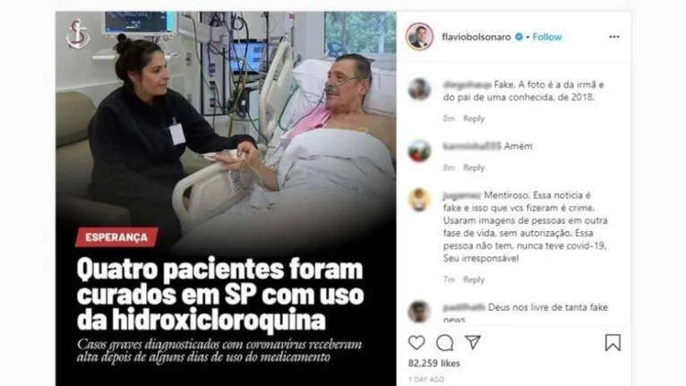'Não teve covid-19', diz filha de idoso que Bolsonaro postou como curado 