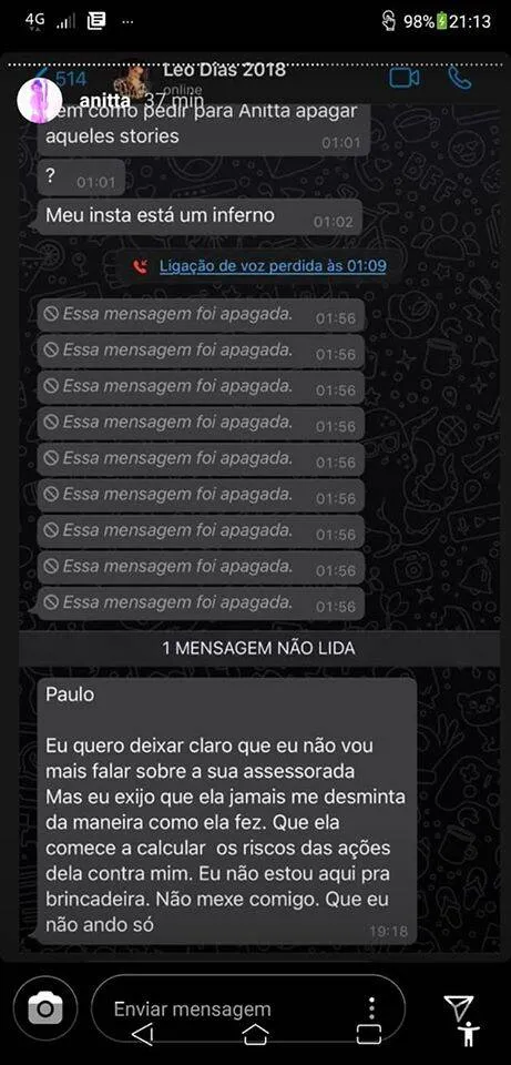 Alguns dos prints de conversas e ameaças divulgados pela Poderosa