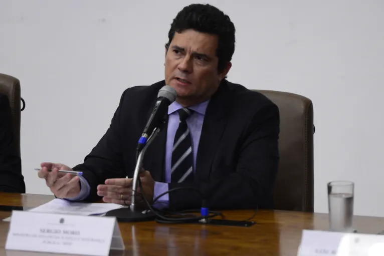 Sérgio Moro em coletiva que anunciou sua demissões e relatou situações que envolvem o nome de Jair Bolsonaro.