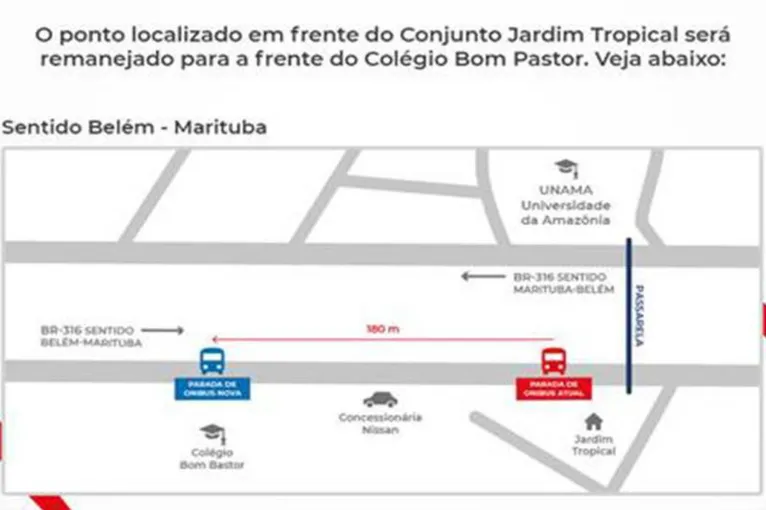 Parada de ônibus na BR-316 será trocada de lugar