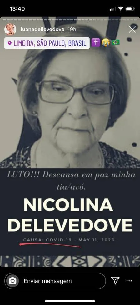 Nora de Bolsonaro perde avó por Covid-19 e dispara: 'Não é uma gripezinha'