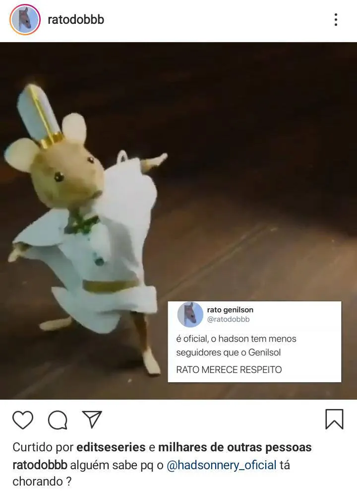 Maior que Hadson? 'Rato do BBB" ultrapassa paraense no Instagram: 'tá chorando?'