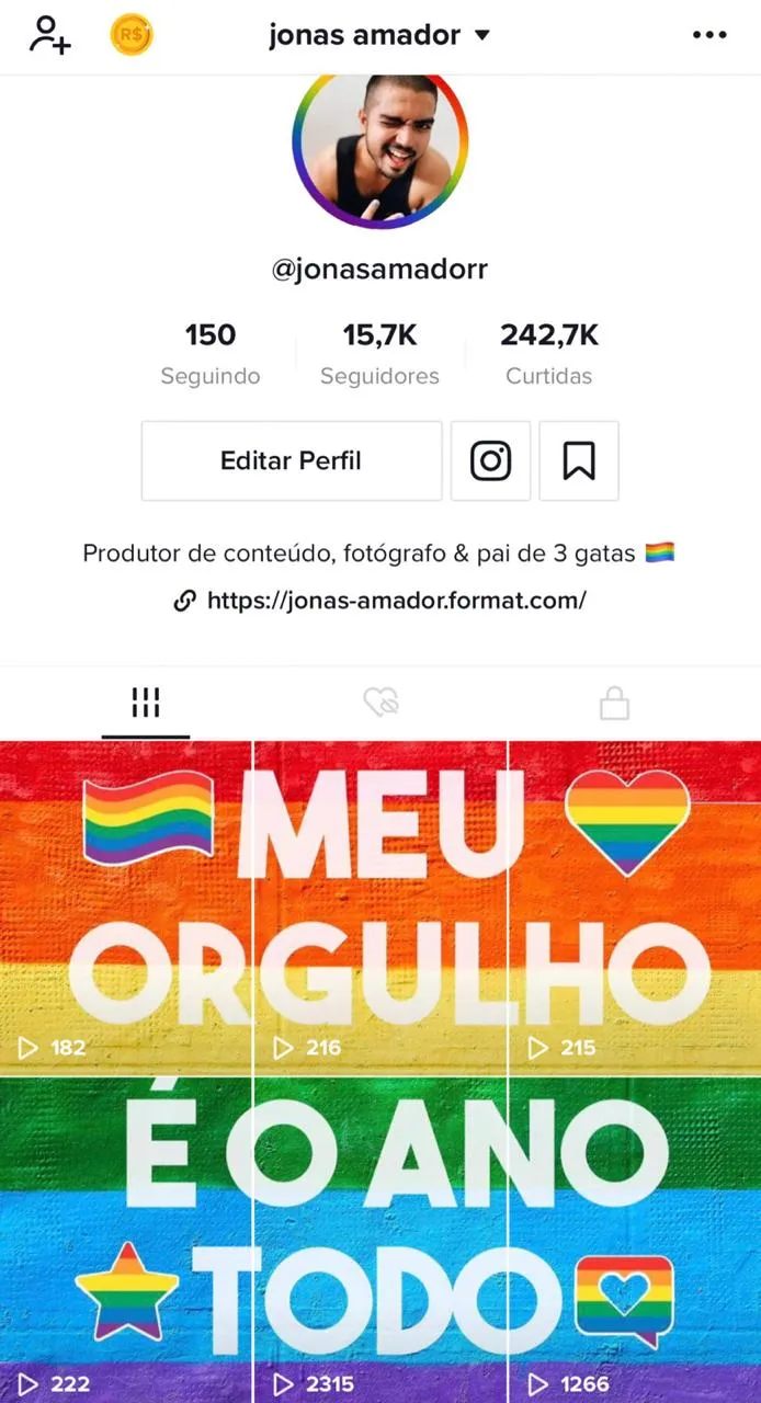 Página de Jonas no aplicativo Tiktok