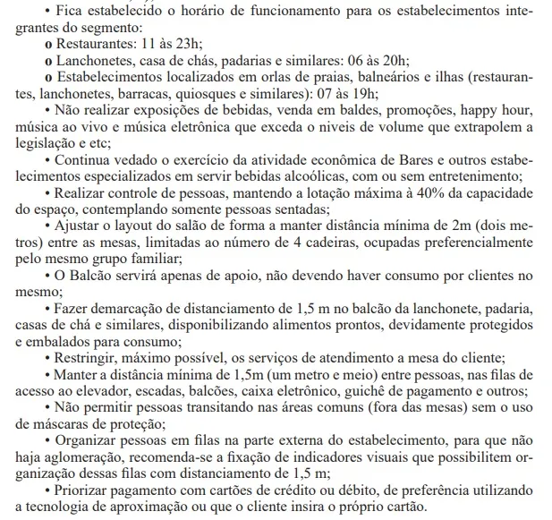 Decreto traz regras de funcionamento de restaurantes e lanchonetes de praia. Bares estão proibidos