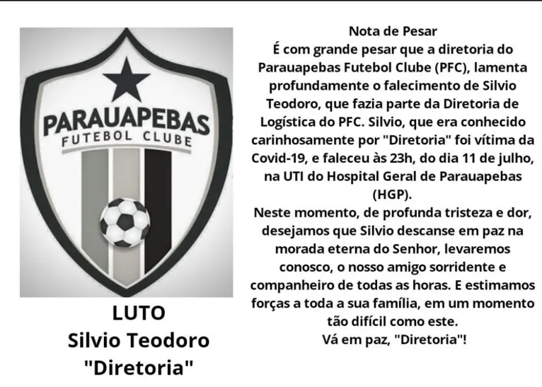 Dirigente de clube paraense morre vítima da covid-19