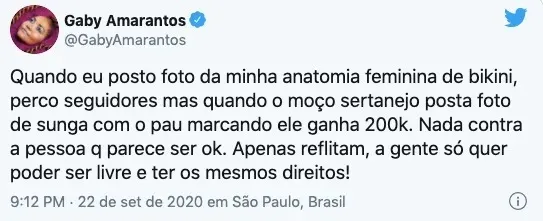 Gaby Amarantos se revolta com foto de Zé Neto e solta o verbo