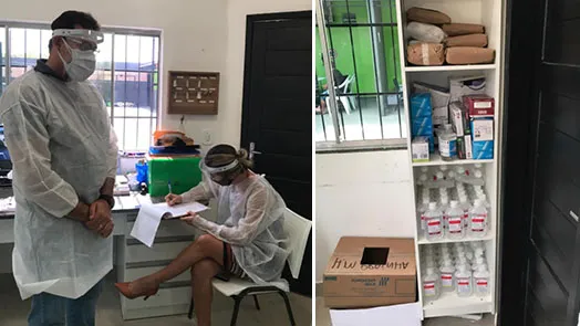 O promotor de Justiça de Prainha, Bruno Fernandes, e a assessora da promotoria, Camila Liberal estiveram no hospital de campanha para realizar uma vistoria do local.