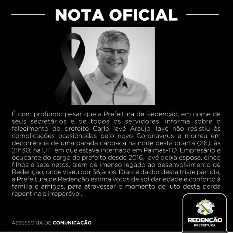 Prefeito de Redenção morre aos 59 anos vítima da covid-19
