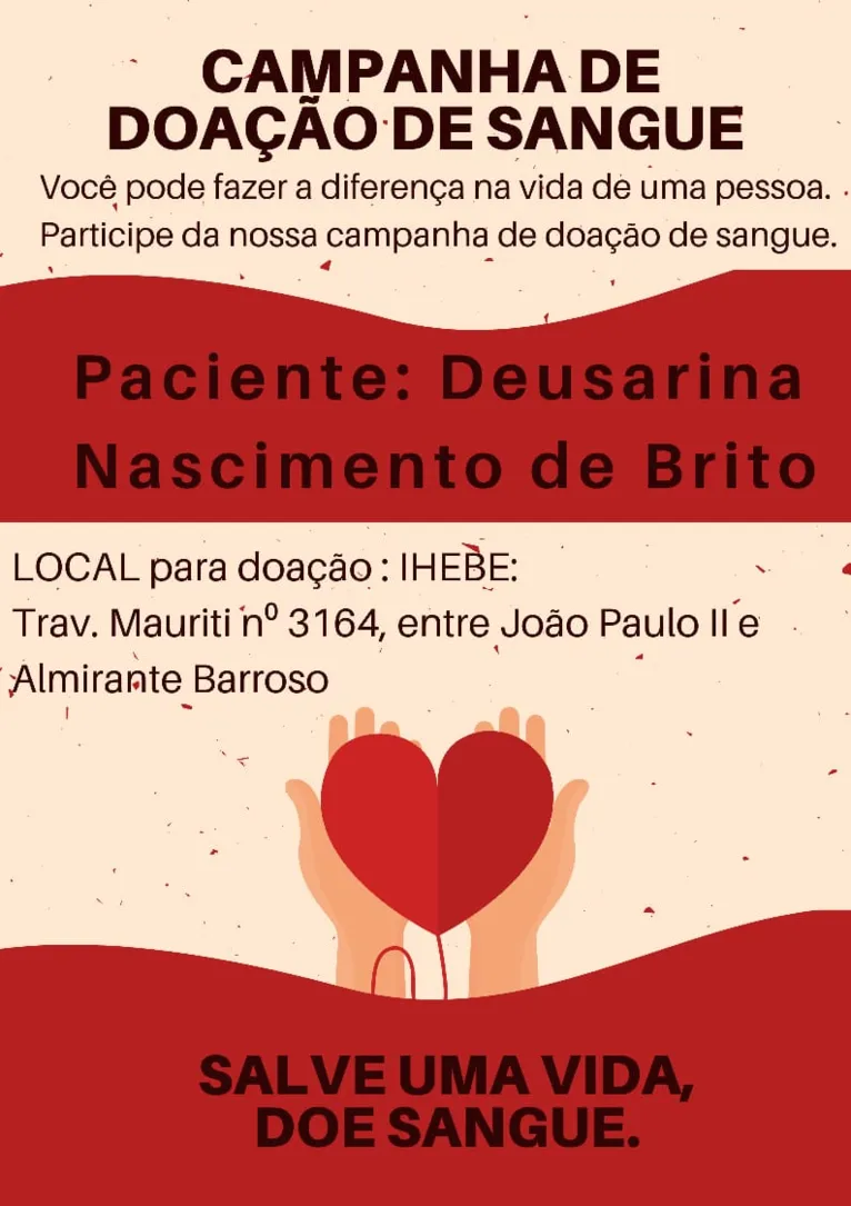 Paciente necessita de doação de sangue em Belém. Ajude! 
