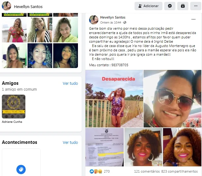 Mulher desaparece após ir ao supermercado em Belém