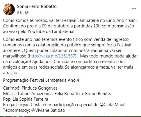 Festival Lambateria no Círio será realizado pelo Youtube. Veja atrações!