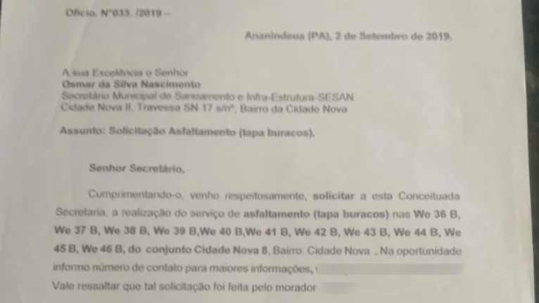 Ofício comprova solicitação feita por moradores há um ano. 