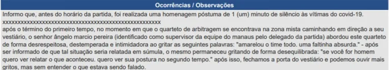 Árbitro relata em súmula que foi intimidado por dirigente do Manaus