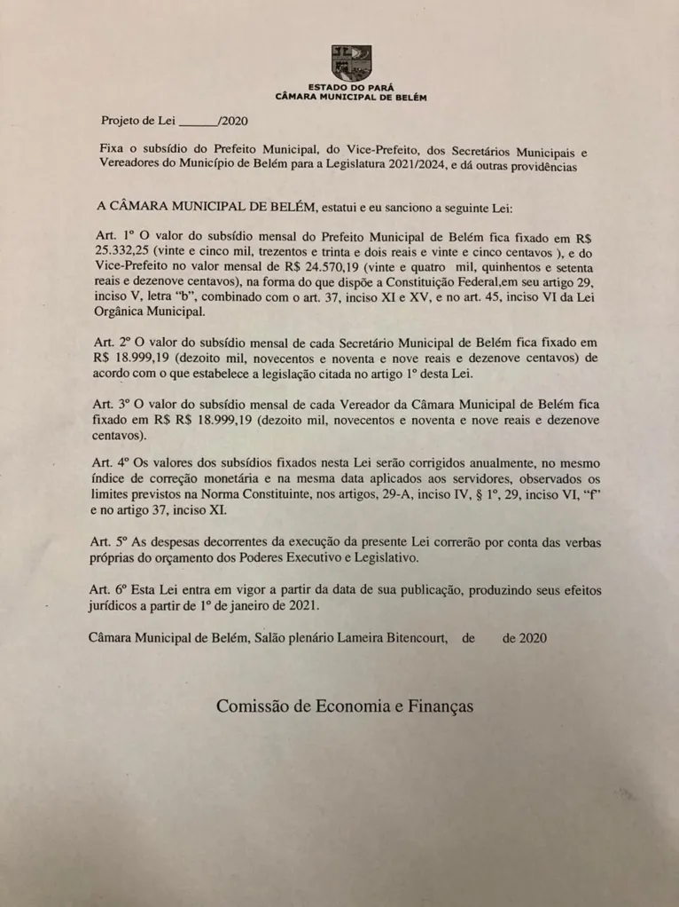 Vereadores de Belém aumentam o próprio salário para R$ 19 mil