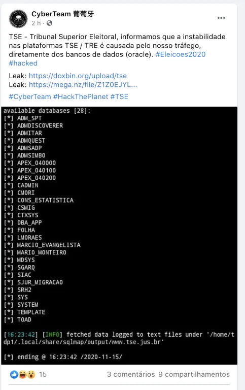 TSE é alvo de ataque hacker na tarde deste domingo (15)