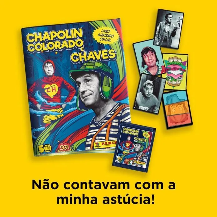 São 40 páginas com cromos que destacam situações divertidas dos personagens Chaves e Chapolin.