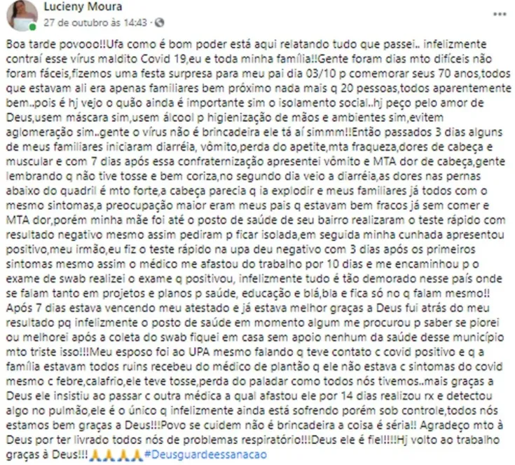 22 pessoas da mesma família apresentam sintomas de covid-19 após festa