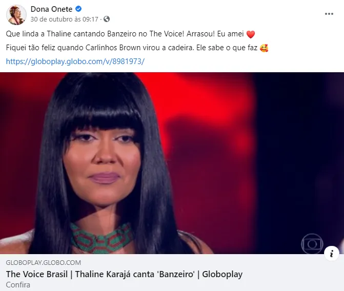 Dona Onete elogia participação de paraense em 'The Voice'