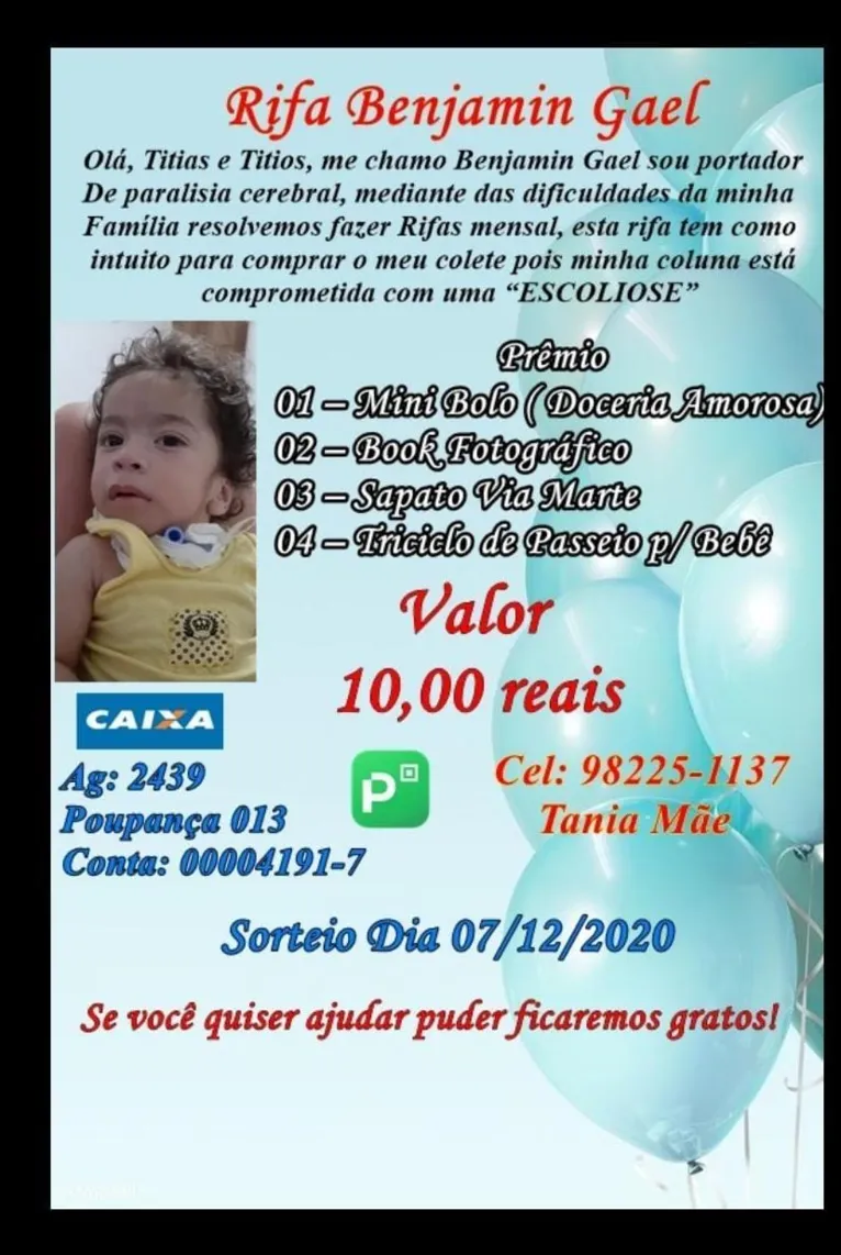 Família pede ajuda para comprar remédio para bebê com paralisia cerebral