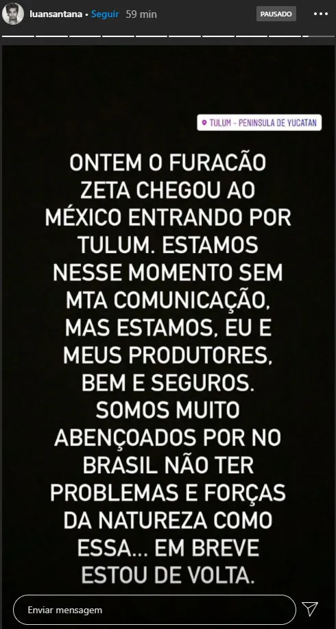 Luan Santana está em cidade mexicana atingida por furacão 