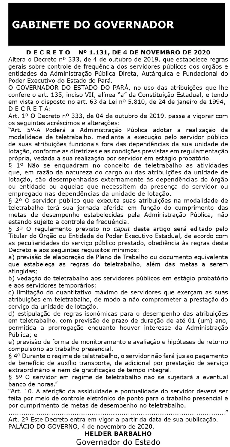 Governo do Pará regulamenta trabalho remoto de servidores estaduais