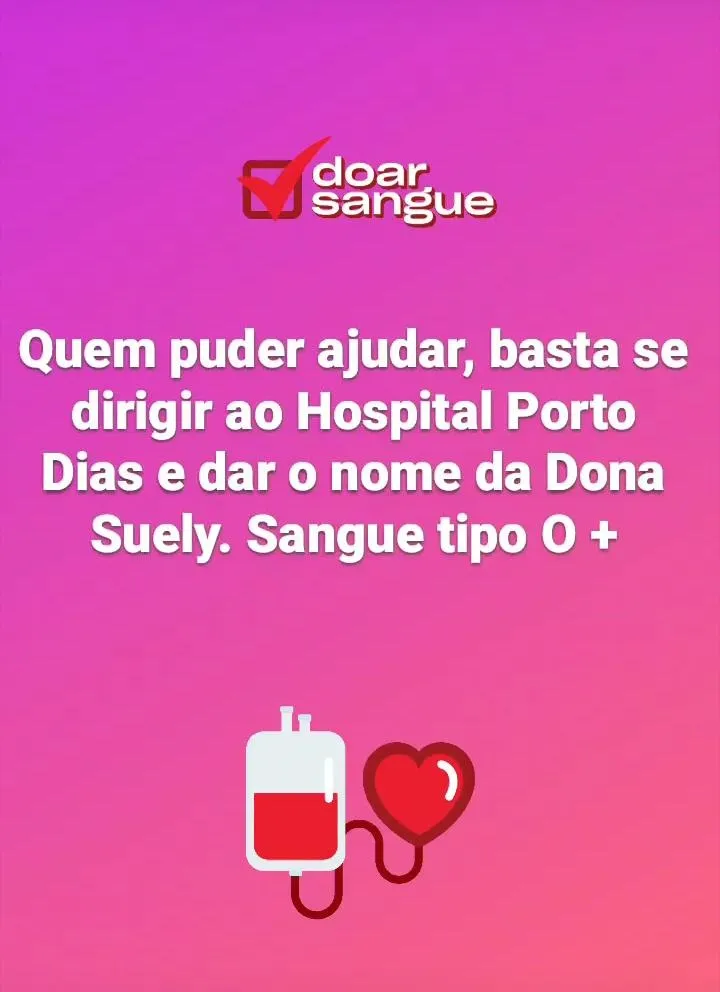 Família pede doação de sangue para idosa internada na UTI