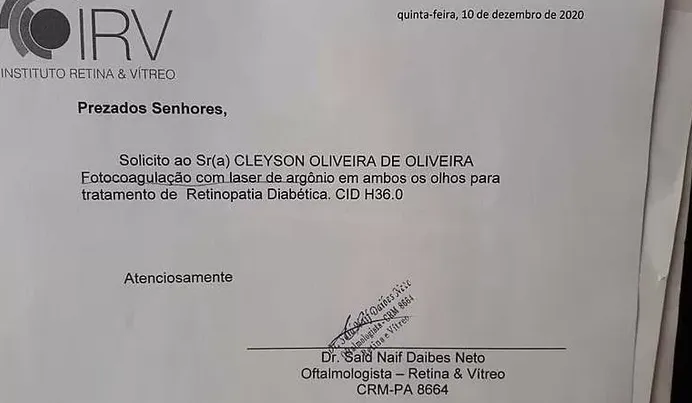 Documento solicitando a cirurgia.