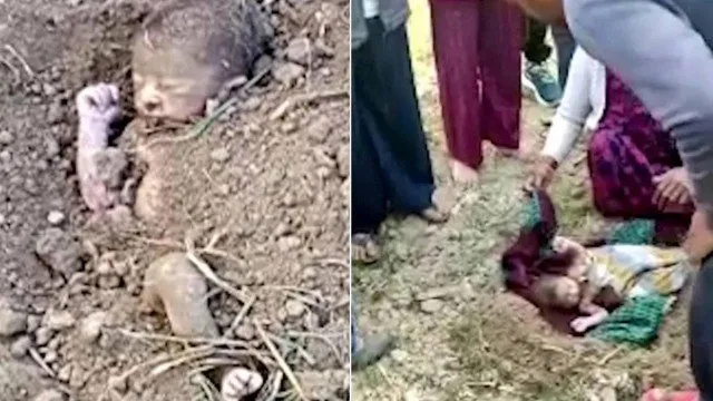 Imagens fortes! Bebê é salvo por moradores após ser enterrado vivo