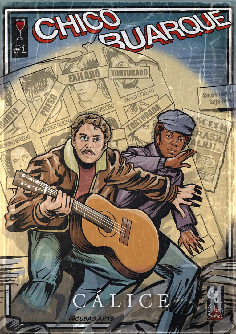 Chico Buarque e Milton "Bituca" Nascimento, a partir da capa da edição 141 de X-Men, com arte de John Byrne.