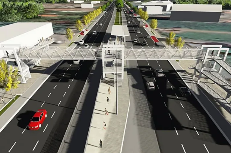 Em cada passarela (imagem maquete virtual) haverá uma estação de passageiros do BRT Metropolitano para acesso de usuários
