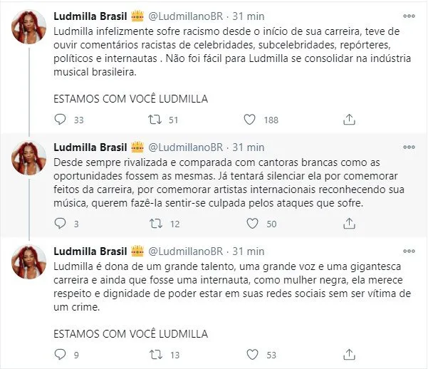 Ludmilla deleta as redes sociais após ataques racistas