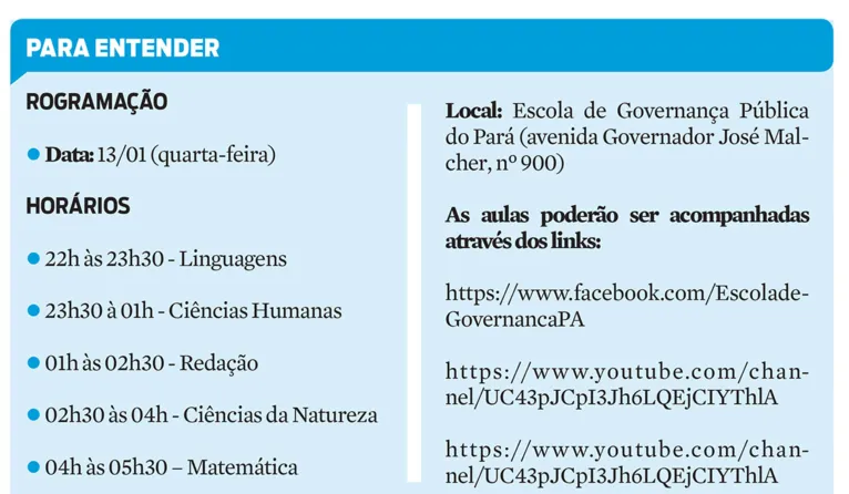 Estado disponibiliza aulão de sete horas e meia para o Enem
