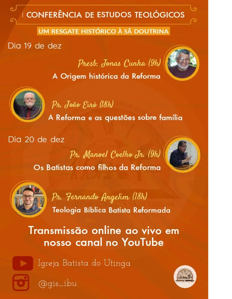 Conferência de Estudos Teológicos inicia neste sábado; veja como assistir! 