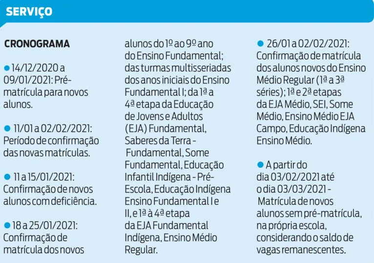 Prazo para pré-matrícula na rede estadual de ensino vai até o próximo sábado